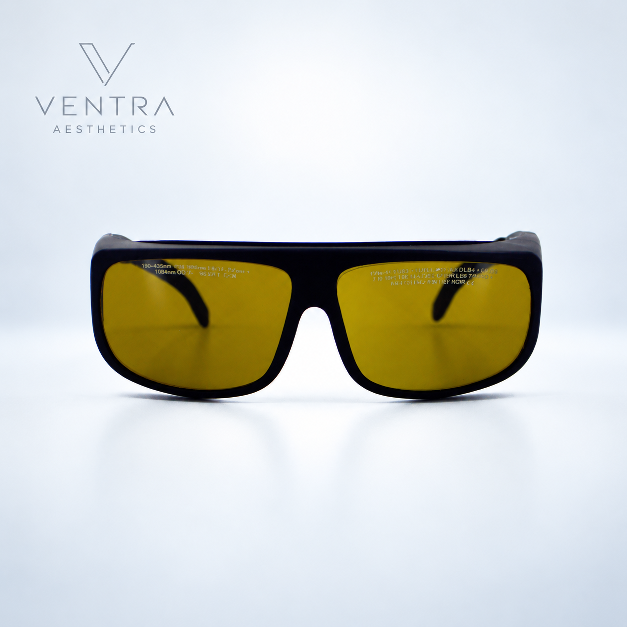 Branded visualisation of amber-lens practitioner safety glasses